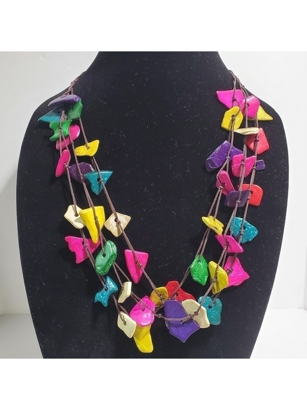 BOHO 3 strand Handcrafted multicoloured Coconut shell necklace